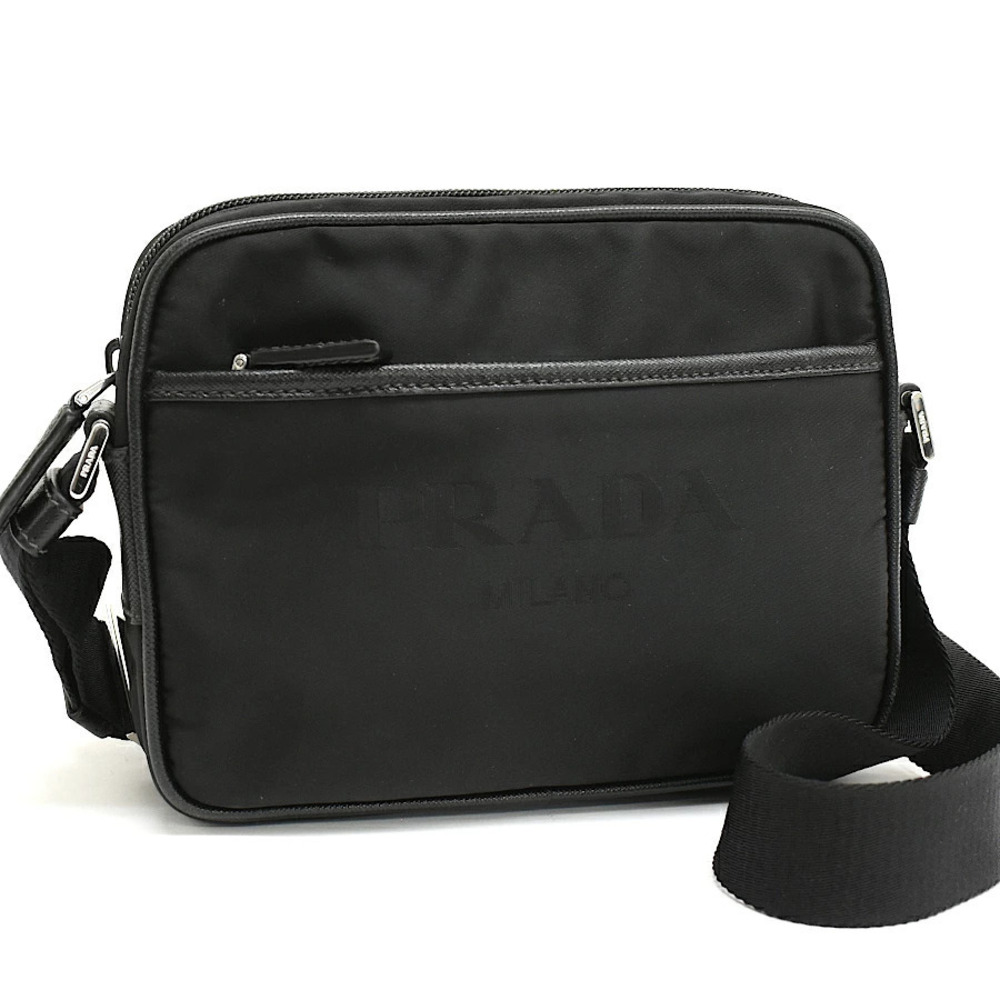 Prada Tessuto Crossbody Bag Jacquard Leather Black Triangle Plate